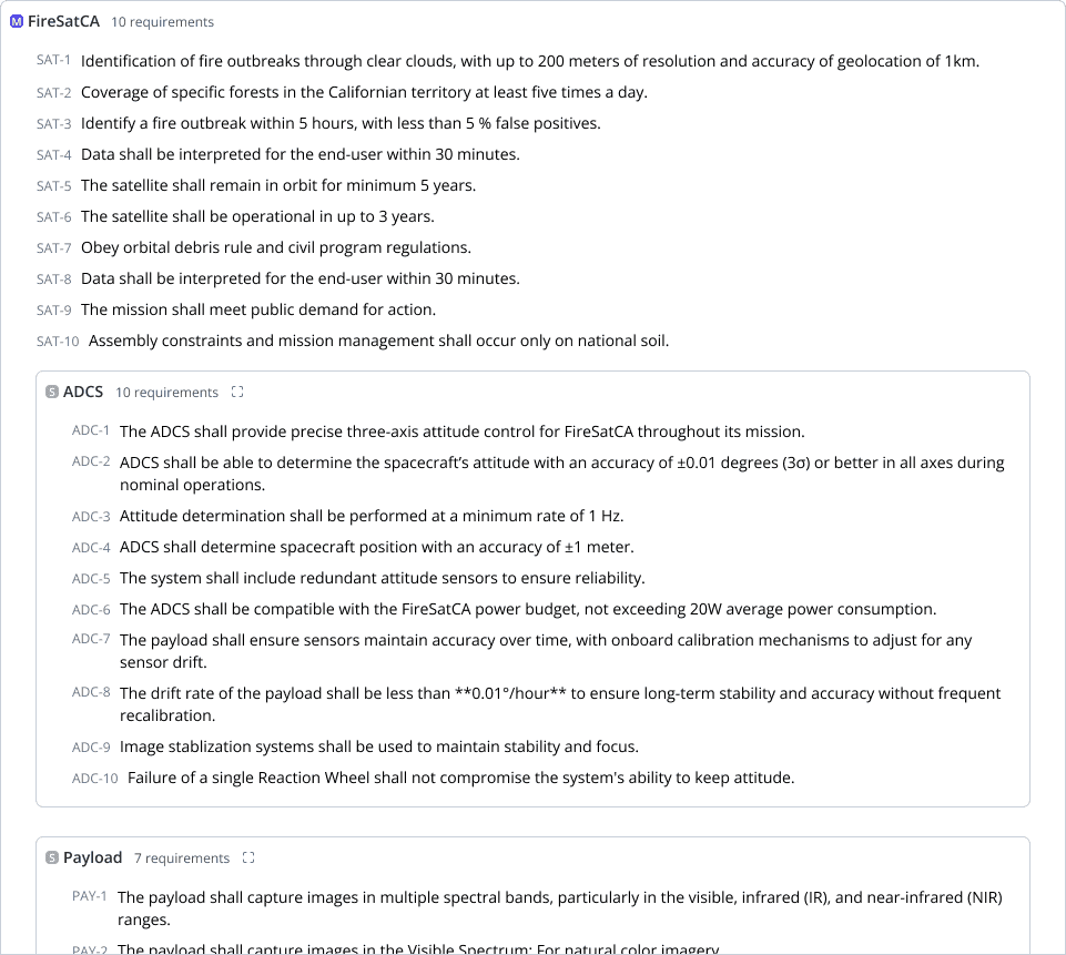 Requirements management interface